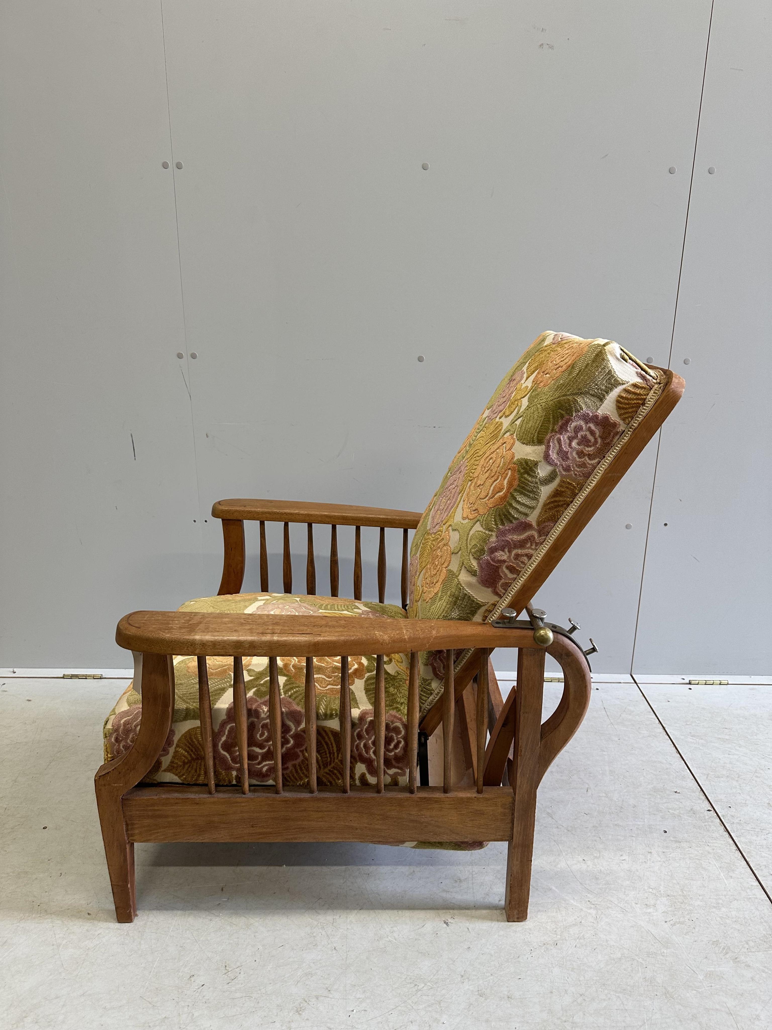 An early 20th century French mahogany and beech Patent reclining and extending chair, width 72cm, height 100cm. Condition - fair to good